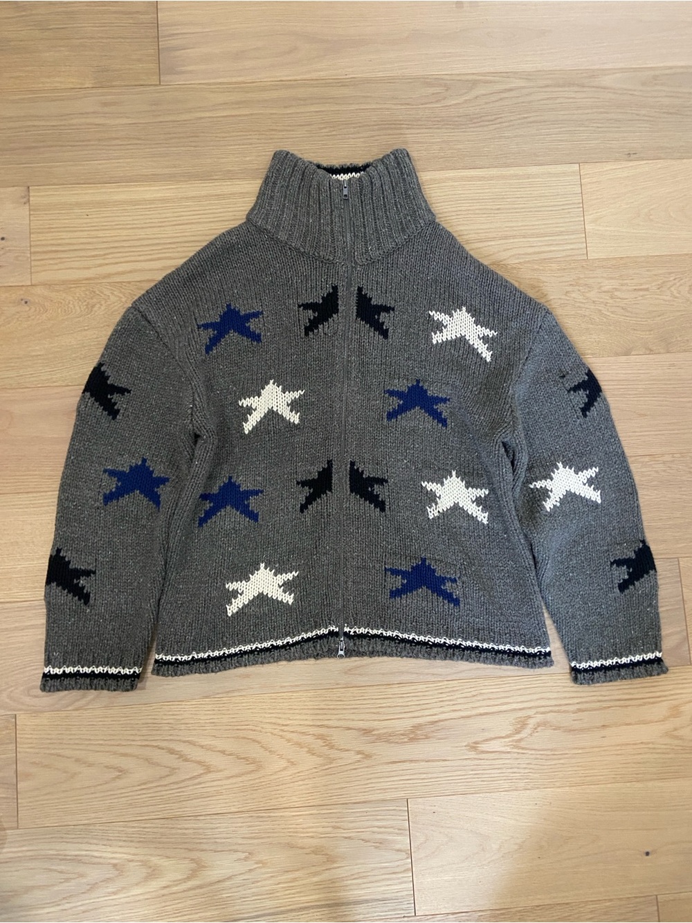 Vintage Urban Outfitters BDG Knit Star Pattern Zip-Up Cardigan Size Large Cozy